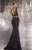 Panoply - Sequined Laced V-Neck Trumpet Dress 14778 in Black