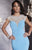 Panoply - Embellished Bateau Neck Matte Jersey Trumpet Dress 14780 in Blue