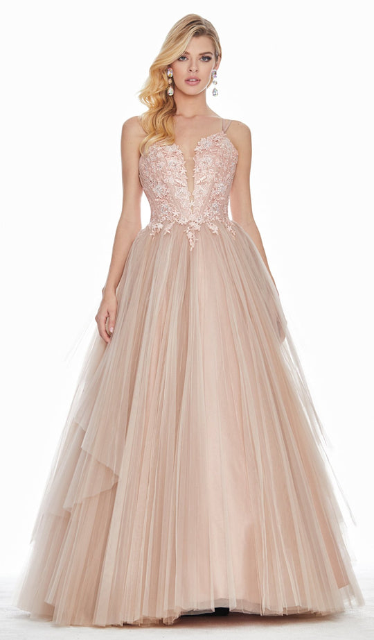 Ashley Lauren - 1483 Embroidered Plunging Sweetheart Ballgown In Pink