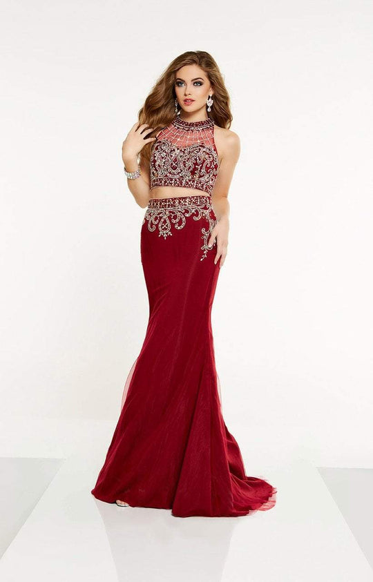 Panoply - 14886 Two Piece Embellished High Halter Gown In Red