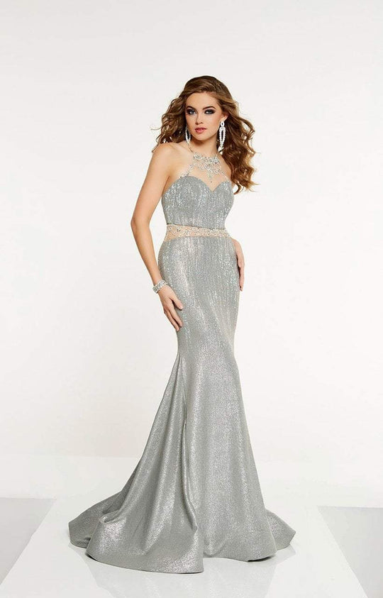 Panoply - 14889 Beaded Faux Two-Piece Trumpet Gown In Gray and Silver