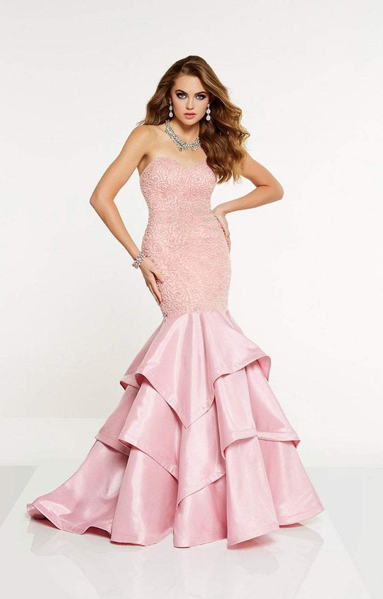 Panoply - 14896 Ruffled Strapless Fitted Trumpet Gown In Pink