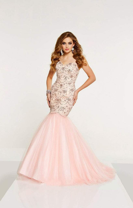 Panoply - 14898 Beaded Sweetheart Tulle Mermaid Gown In Pink and Neutral