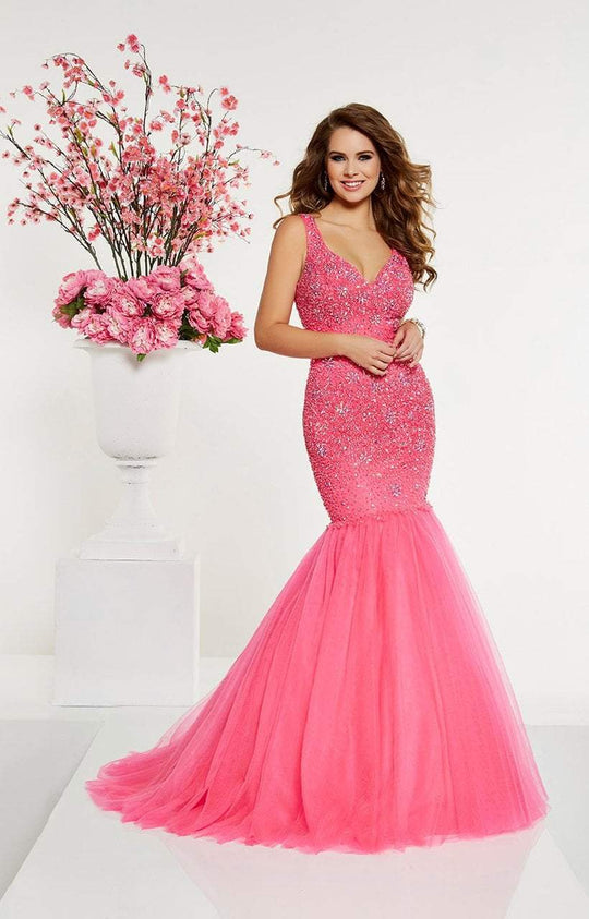 Panoply - 14900 Strappy Crystal Beaded Mermaid Gown In Sweetheart