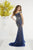 Panoply - 14903 Lattice Beaded Off Shoulder Evening Gown In Blue