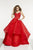 Panoply - 14904 Beaded Two Tiered Ribbon Gown In Red