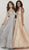 Panoply - 14913 Embellished Deep Halter V-neck Ballgown In Silver