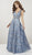 Panoply - 14918 Embroidered Lace Deep V-neck A-line Dress In Blue