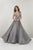 Panoply - 14926 Plunging V-Neck Embellished Ballgown In Gray