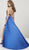 Panoply - 14929 Embellished Deep Halter V-neck Charmeuse A-line Gown In Blue