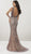 Panoply - 14936 Emmbellished Deep V-neck Mermaid Dress In Gray and Neutral