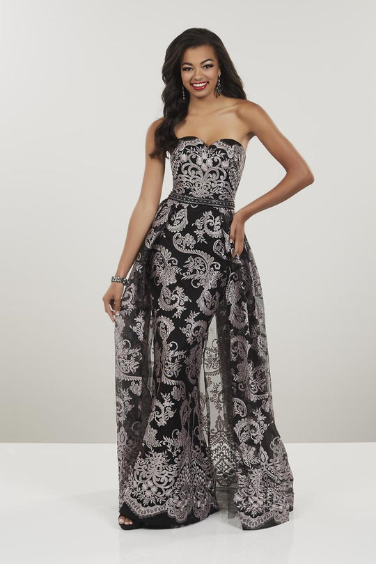Panoply - 14937 Embroidered Strapless Dress with Overlay In Black and Pink