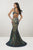 Panoply - 14939 Sequined Deep V-neck Mermaid Dress With Train In Green and Neutral
