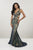 Panoply - 14939 Sequined Deep V-neck Mermaid Dress With Train In Green and Neutral