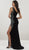 Panoply - 14941 Bedazzled One Shoulder Velvet Dress in Black