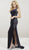 Panoply - 14941 Bedazzled One Shoulder Velvet Dress in Black in Blue
