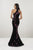 Panoply - 14948 Beaded Floral Plunging Halter Dress In Black and Pink