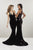 Panoply - 14948 Beaded Floral Plunging Halter Dress In Black and Pink