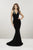 Panoply - 14948 Beaded Floral Plunging Halter Dress In Black and Green