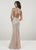 Panoply - 14949 Beaded High Halter Trumpet Dress In Gold