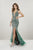 Panoply - 14956 Embellished Deep Halter V-neck Trumpet Dress In Green