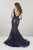 Panoply - 14957 Beaded Lace V-neck Tulle Mermaid Dress In Blue