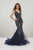 Panoply - 14957 Beaded Lace V-neck Tulle Mermaid Dress In Blue