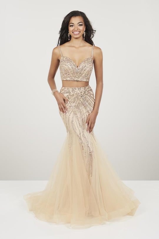 Panoply - 14958 Two Piece Beaded Sweetheart Tulle Mermaid Dress In Gold