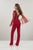 Panoply - 14960 Beaded Deep V-neck Chiffon Jumpsuit In Red