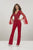 Panoply - 14960 Beaded Deep V-neck Chiffon Jumpsuit In Red