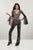 Panoply - 14960 Beaded Deep V-neck Chiffon Jumpsuit In Black and Gold