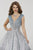 Panoply - 14961  Allover Sequin Round Pleated Ombre Ballgown In Silver and Blue