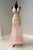 Panoply - 14964 Beaded Lace Halter V-neck Tulle Mermaid Dress In Pink