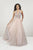 Panoply - 14965 Ombre Beaded Halter V-neck Ballgown In Pink and Silver