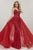 Panoply - 14966 Bedazzled Plunging Sweetheart Dress With Overskirt In Red
