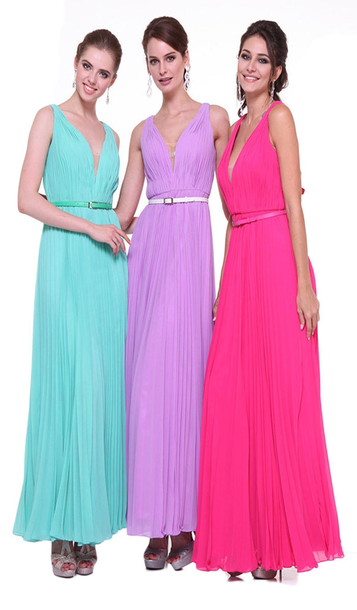 Pleated V-neck A-line Dress