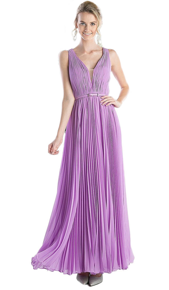 Cinderella Divine - Pleated V-neck A-line Dress