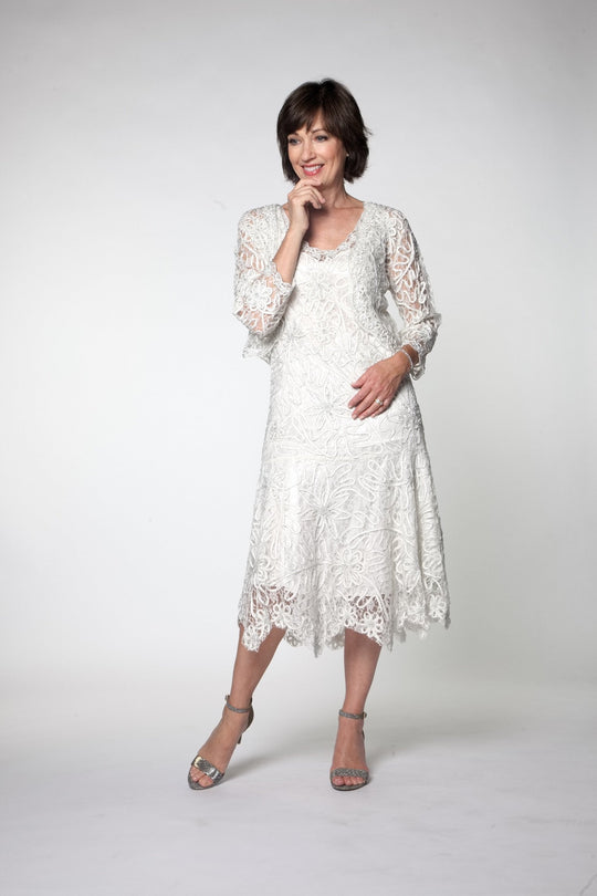 Soulmates - Soutache Bridal Party Dress with Bolero Jacket Set MEDIUM in White