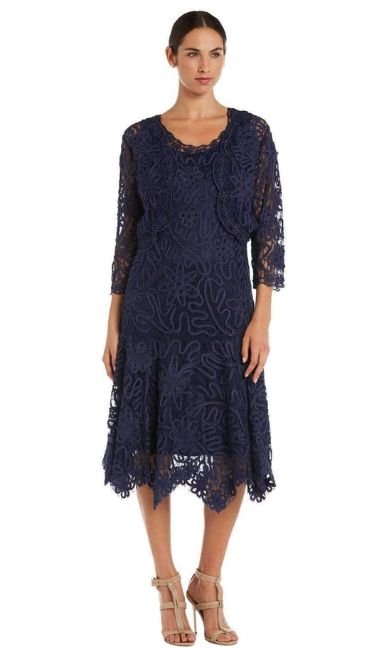 Soulmates - 1501 Tea Length Soutache Dress Bolero Jacket Set in Blue