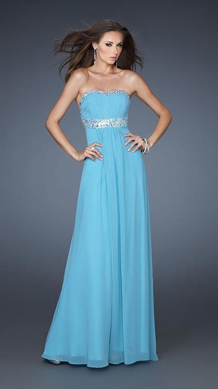 La Femme - Jewel Trimmed Ruched Sweetheart Gown 15027 In Blue
