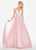 Ashley Lauren - 1502 Deep V-neck Glitter Tulle Ballgown In Pink