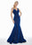 Ashley Lauren - 1503 Sleeveless Metallic Scuba Mermaid Evening Dress In Blue