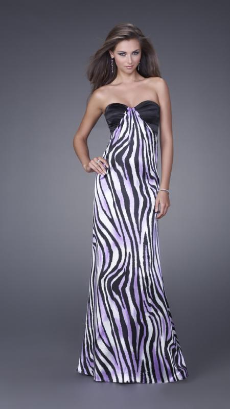 La Femme - Vivid Animal Print Sweetheart Sheath Empire Gown 15059 In Black