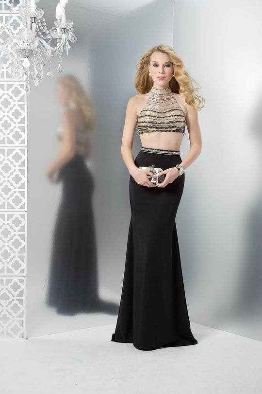 Colors Dress - 1498 Shimmering Striped Two Piece Evening Dress In Black