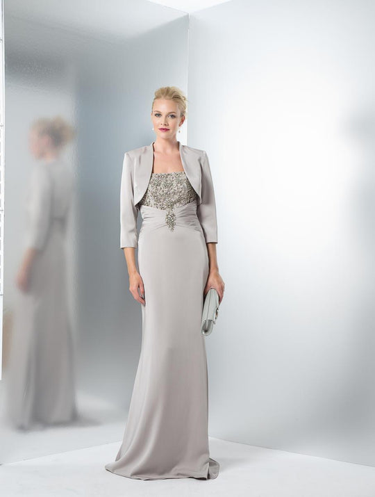 Marsoni by Colors - M115 Beaded Empire Long Dress with Blazer in Silver
