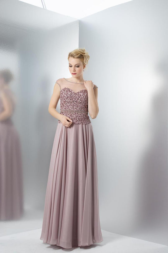 Marsoni by Colors - M109 Embellished A Line Long Gown In Brown