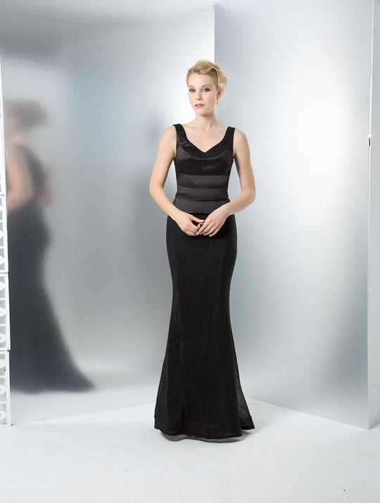 Marsoni by Colors - M131 Satin V-neck Sheath Dress In Black