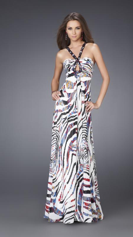 La Femme - Printed Full-length Evening Gown 15082 In Black and White