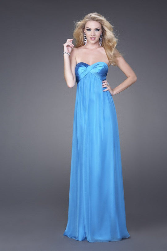 La Femme - Luminous Satin Sweetheart Empire Gown 15084 In Blue