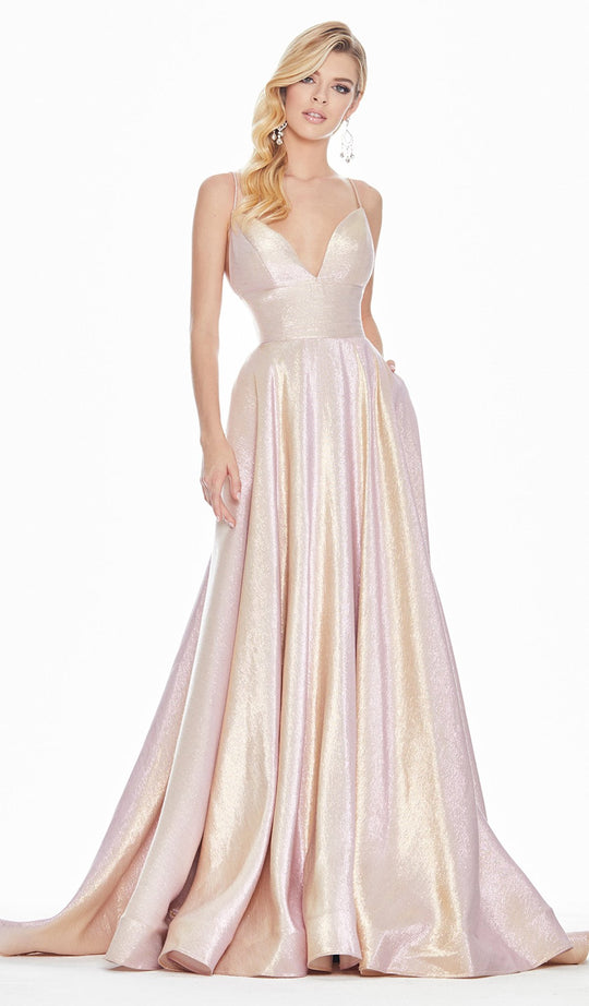 Ashley Lauren - 1513 Spaghetti Strap Two-Toned Metallic A-Line Gown In Pink and Gold